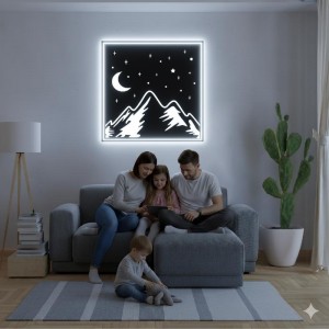 Панно декоративне картина на стіну Гори та місяць LED підсвітка 400х400 acr-p000129