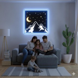 Панно декоративне картина на стіну Гори та місяць LED 16 кольорів телефон 400х400 acr-p000131. Photo 3