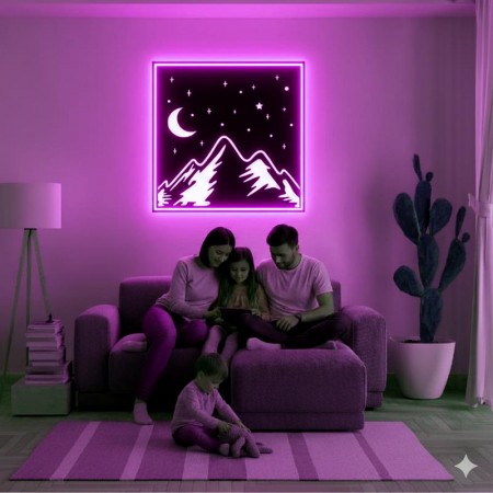 Панно декоративне картина на стіну Гори та місяць LED 16 кольорів телефон 400х400 acr-p000131