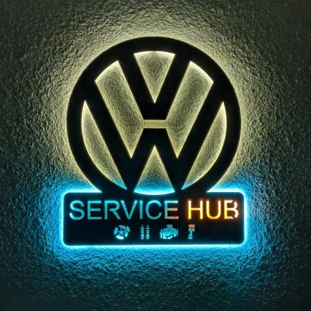 Панно декоративна картина на стіну Volkswagen SERVICE HUB LED підсвітка 490х568 acr-p000183