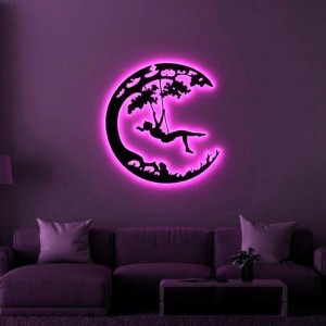 Панно декоративне картина на стіну Дівчина на гойдалці LED 16 кольорів пульт 400х380 acr-p000076