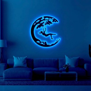 Панно декоративне картина на стіну Дівчина на гойдалці LED 16 кольорів пульт 400х380 acr-p000076. Photo 2