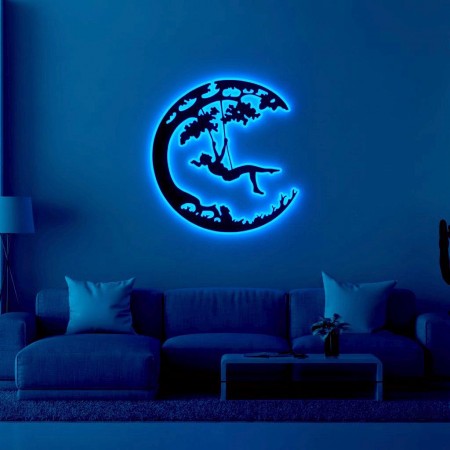 Панно декоративне картина на стіну Дівчина на гойдалці LED 16 кольорів телефон 400х380 acr-p000077