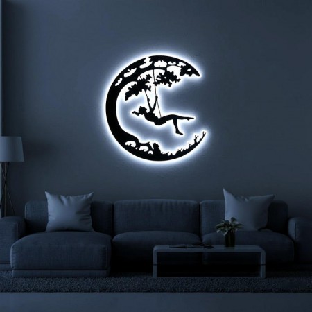 Панно декоративне картина на стіну Дівчина на гойдалці LED підсвітка 400х380 acr-p000075