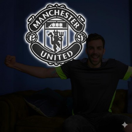 Панно декоративная картина на стену Manchester United LED подсветка 600х593 acr-p000088