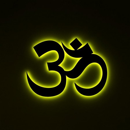 Панно декоративне картина на стіну Знак Ом LED підсвітка 16 кольорів телефон 400х300 acr-p000246