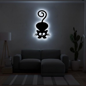 Панно декоративная картина на стену Игривый кот LED 16 цветов пульт 450х255 acr-p000122. Photo 3