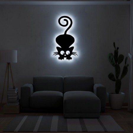Панно декоративная картина на стену Игривый кот LED подсветка 450х255 acr-p000121