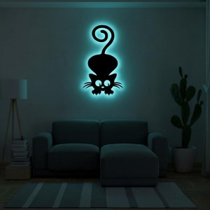 Панно декоративная картина на стену Игривый кот LED 16 цветов телефон 450х255 acr-p000123