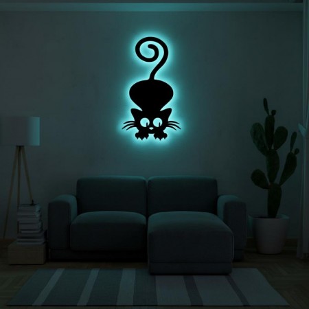 Панно декоративне картина на стіну Грайливий кіт LED 16 кольорів телефон 450х255 acr-p000123