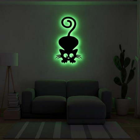 Панно декоративне картина на стіну Грайливий кіт LED 16 кольорів пульт 450х255 acr-p000122