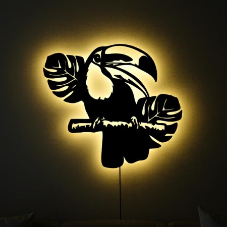 Панно декоративне картина на стіну Тукан LED підсвітка 16 кольорів телефон 400х350 acr-p000193