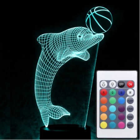Акриловый светильник-ночник с пультом 16 цветов Дельфин с мячом tty-n000980