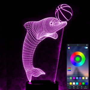 Акриловый светильник-ночник управление с телефона Дельфин с мячом tty-n000981