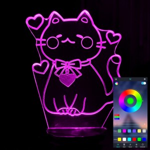 Акриловый светильник-ночник управление с телефона Кошечка с сердечками tty-n001555