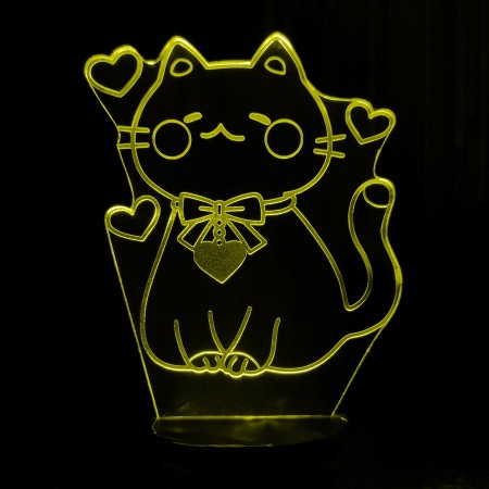 Акриловый светильник-ночник Кошечка с сердечками желтый tty-n001552