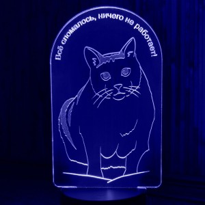 Акриловый светильник-ночник Кот Бендер синий tty-n001556