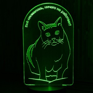 Акриловый светильник-ночник Кот Бендер зеленый tty-n001557