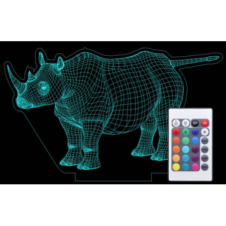 Акриловий світильник-нічник з пультом 16 кольорів Носоріг tty-n000687