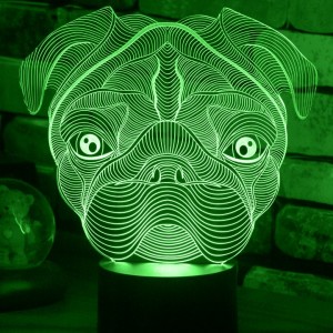 Акриловий світильник-нічник Мопс зелений tty-n001417