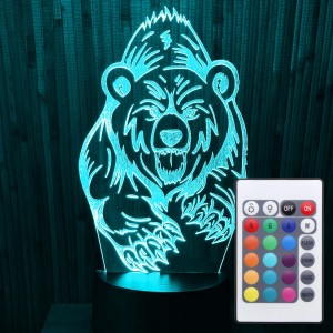 Акриловий світильник-нічник з пультом 16 кольорів ведмідь tty-n000210