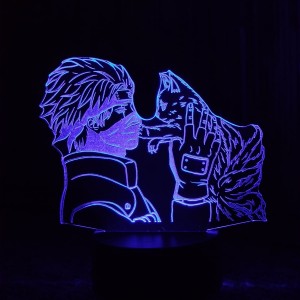 Акриловый светильник-ночник Какаши и Курама синий tty-n000492