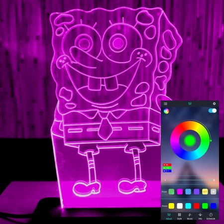 Акриловий світильник-нічник керування з телефона Губка Боб tty-n000729