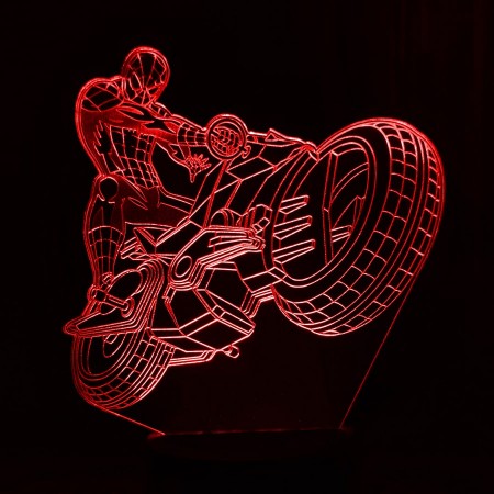 Акриловый светильник-ночник Человек-Паук мотоцикл красный tty-n001278